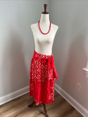 J.Tiktiner | Rare Vintage Find Red Skirt Navy Dot & White Floral Print Size 8
